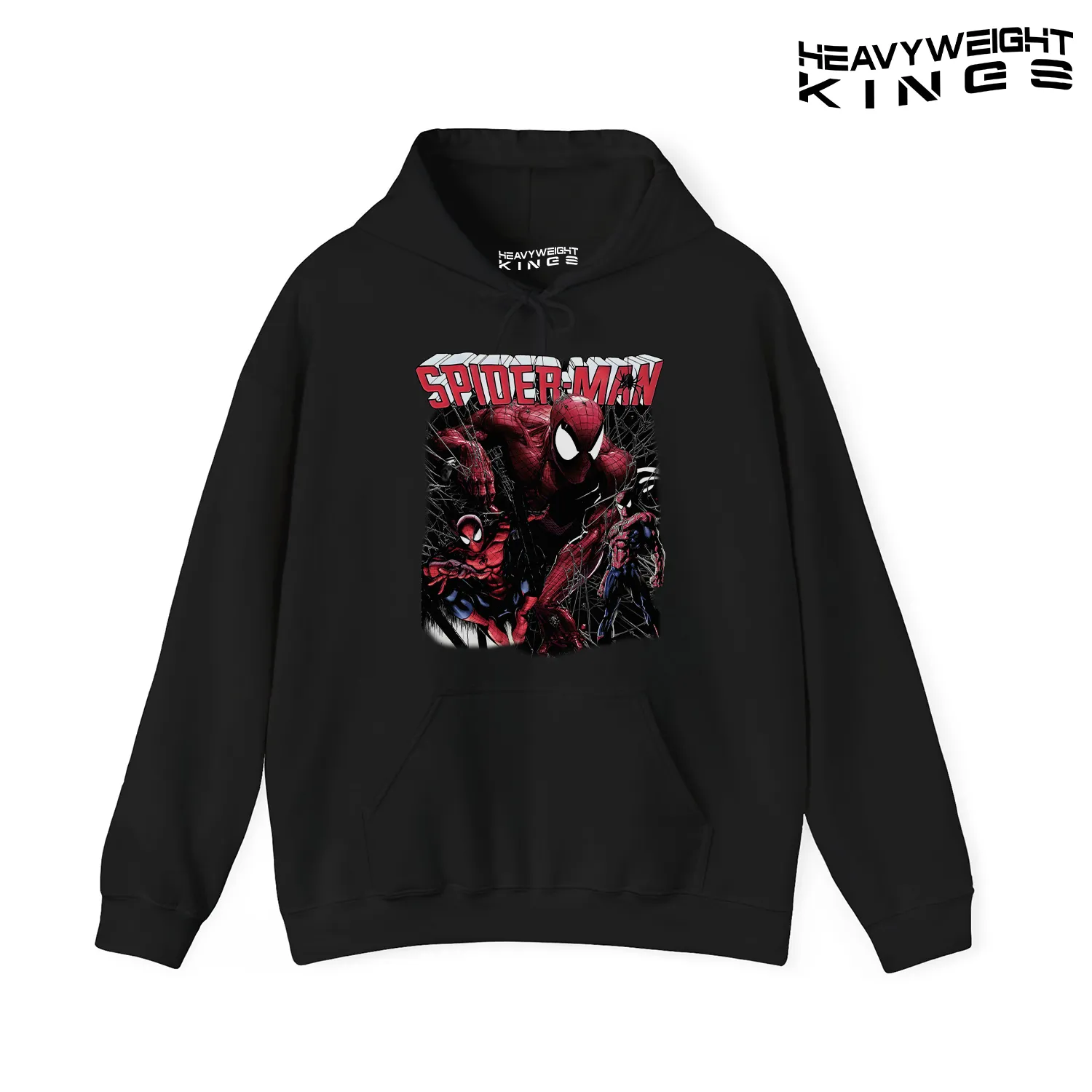 Spiderman Saves the World Hoodie featuring a bold graphic of Spiderman in action.