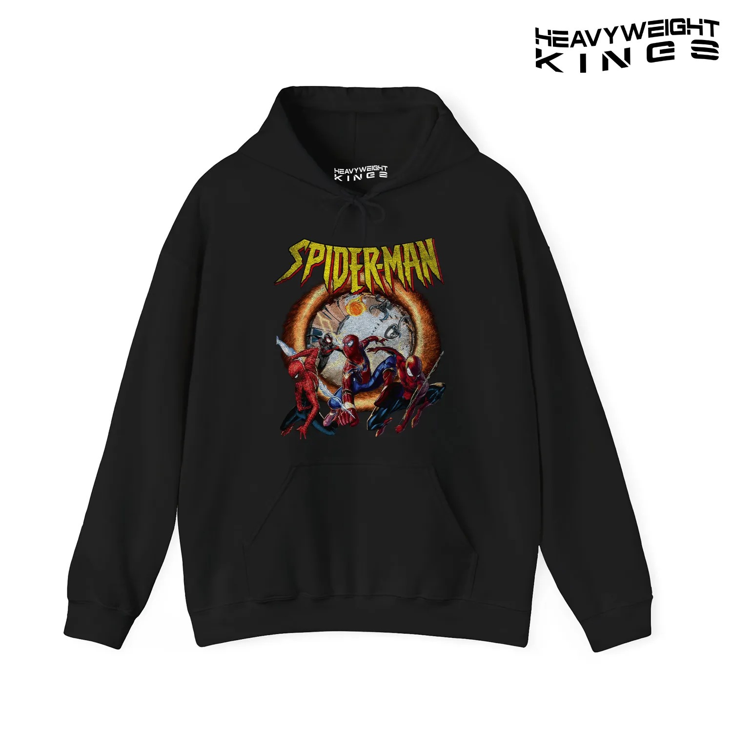 Spiderman Hoodie in 3 Worlds featuring an iconic graphic of Spiderman from multiple universes.