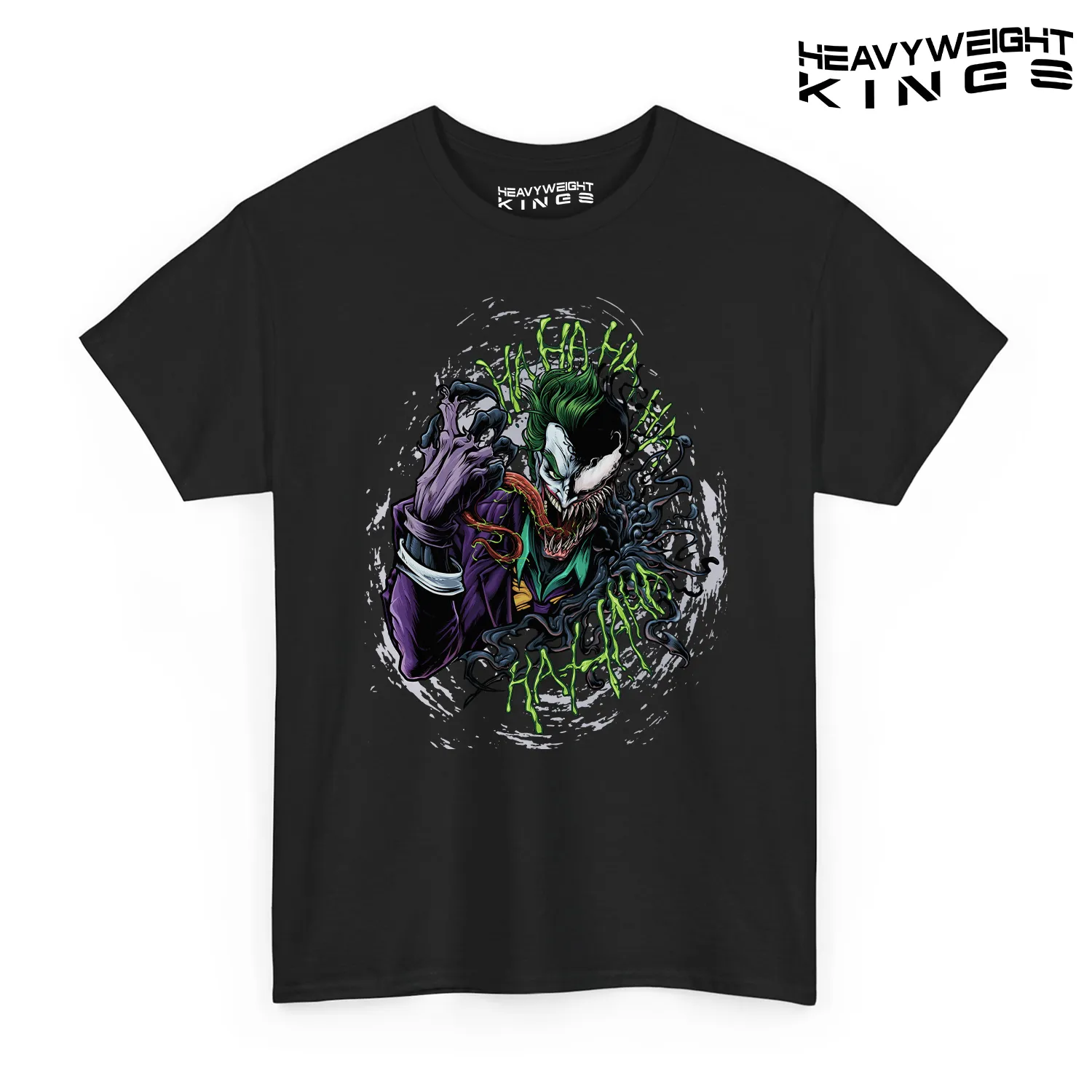 Joker T-Shirt Turns into Venom Hahaha featuring a bold graphic of the Joker transforming into Venom.