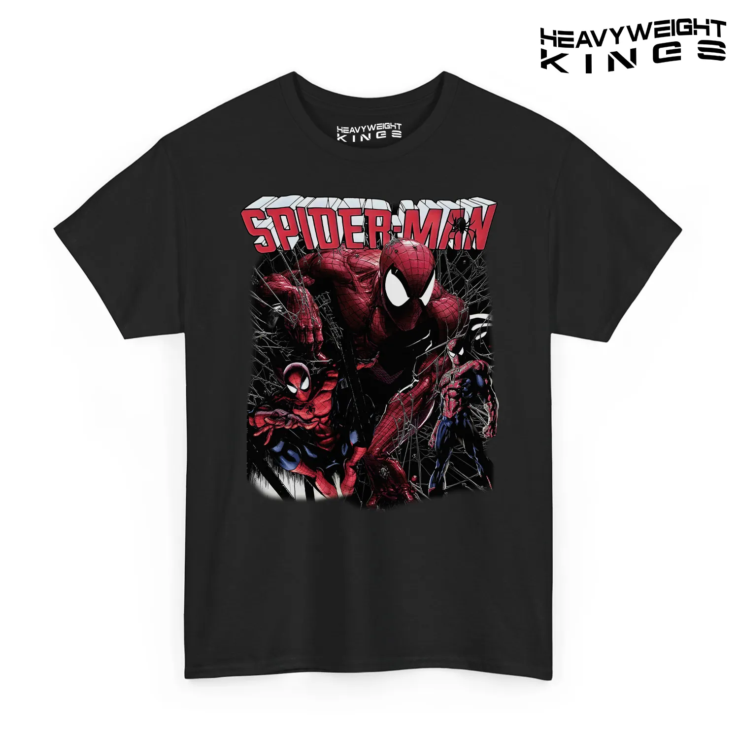 Spiderman Saves the World T-Shirt featuring a bold graphic of Spiderman in action.