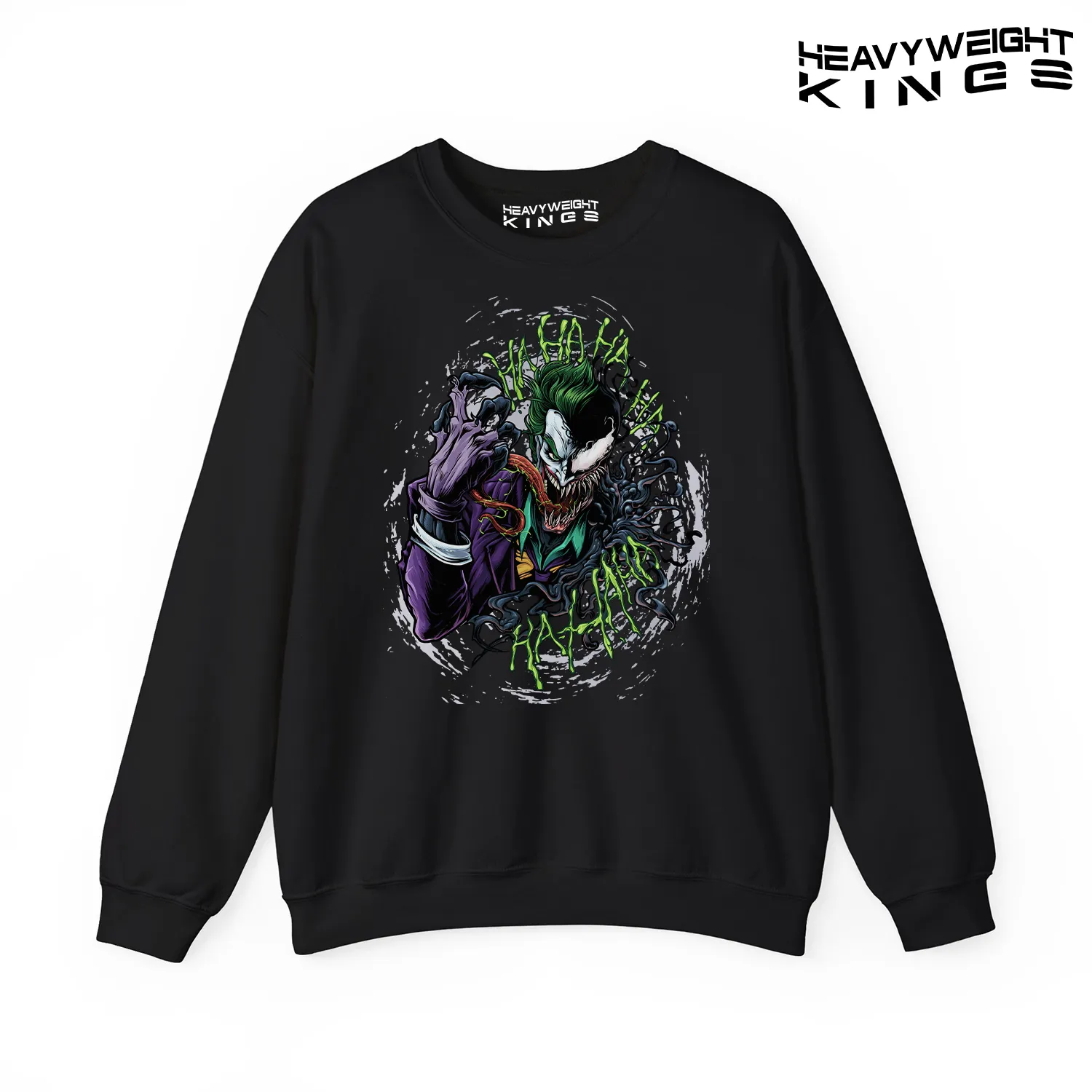 Joker Sweater Turns into Venom Hahaha featuring a bold graphic of the Joker transforming into Venom.